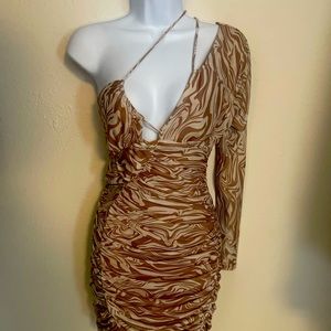 Emory Park Bodycon Off-The-Shoulder Brown Swirl Dress